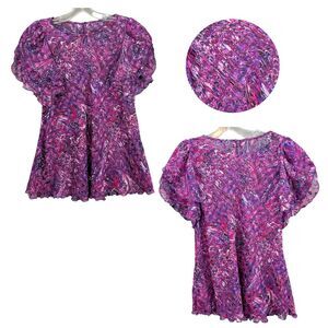 Cattiva Women's Chiffon Blouse Top Paisley Tunic‎ Fairycore Boho Purple Size 16